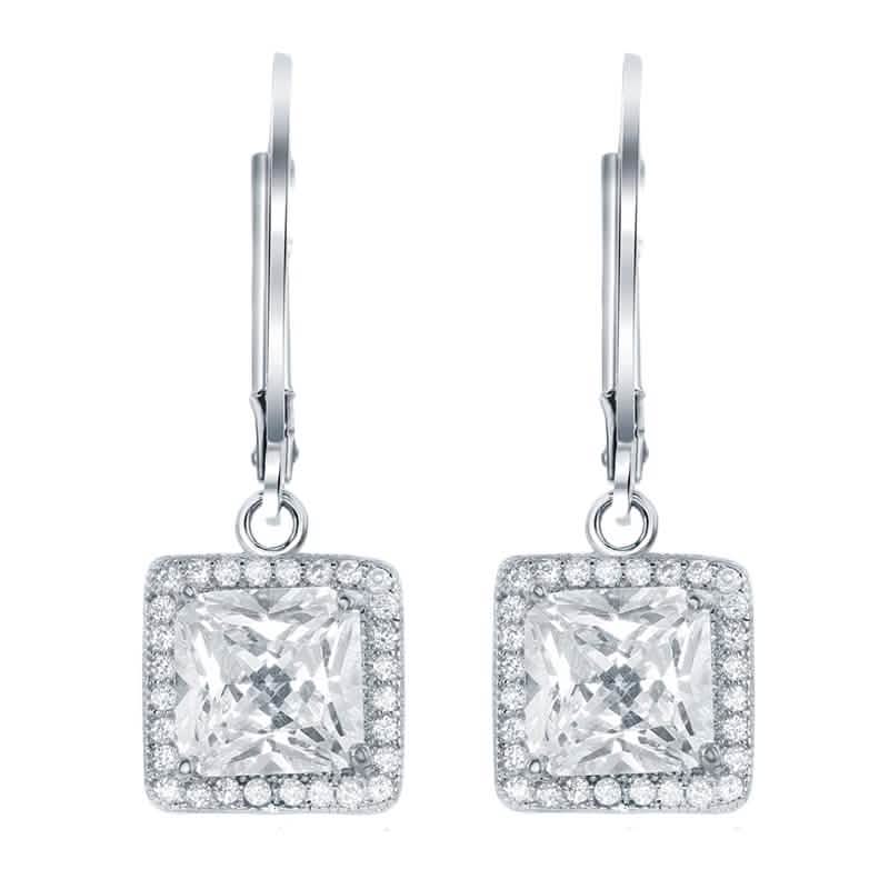 Pendientes Colgantes Elegantes con Halo de Princesa y Cierre de Palanca