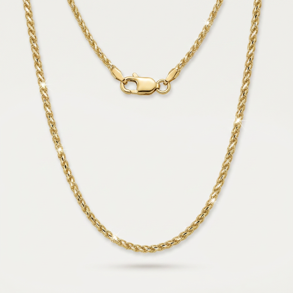 Cadena de trigo redonda de 14k de oro amarillo con corte de diamante 1.0mm