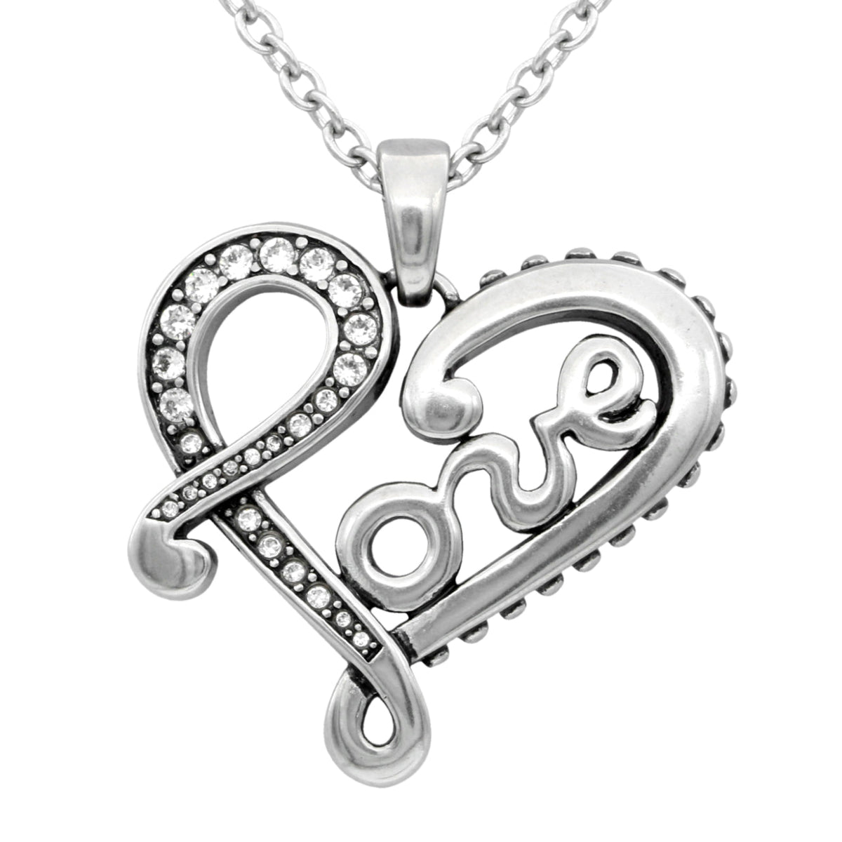 Love Heart Pendant Necklace Silver Crystal Accent Chain