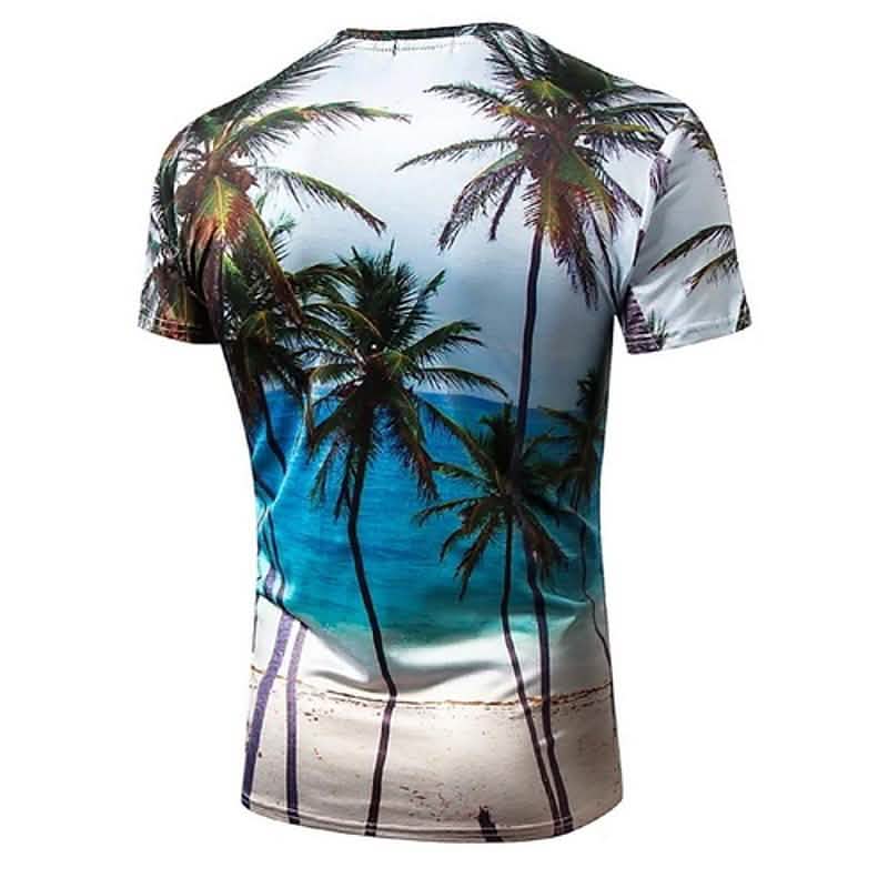 Camiseta de hombre con estampado gráfico de paisajes, manga corta, para uso diario, color azul