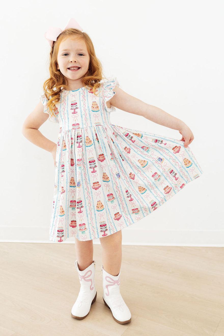 Birthday Cakes Flutter Sleeve Twirl Dress