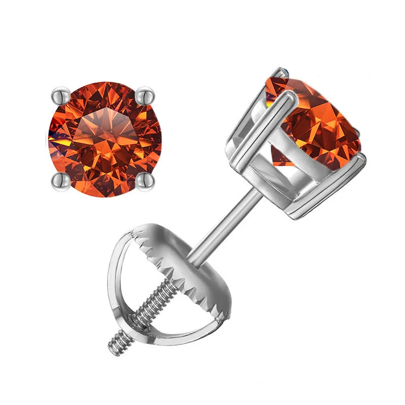Moissanite Screw-Back Stud Earrings 0.5-2CT Four-Prong S925 Sterling Silver
