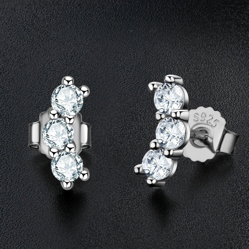 Moissanite Stud Earrings 925 Sterling Silver Mini Curved Climber Studs Women