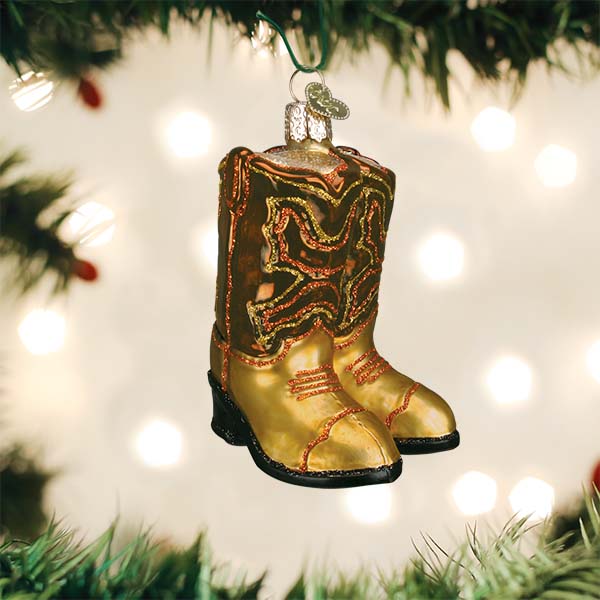 Brown Pair Of Cowboy Boots - Glass Ornament