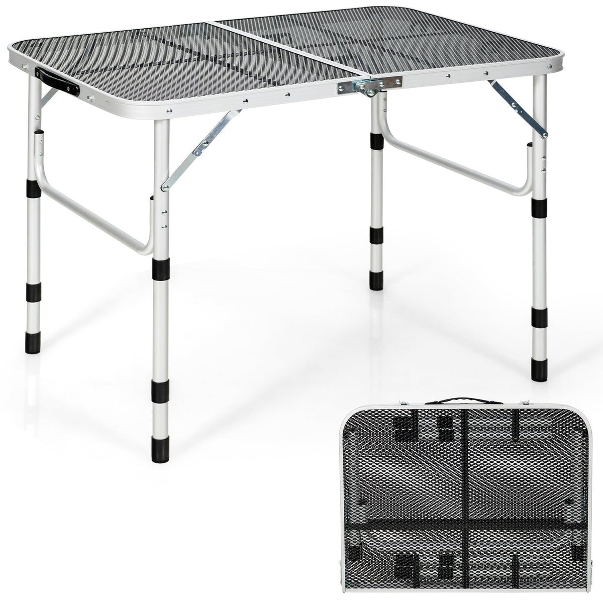 Aluminum Grill Table with Iron Mesh Top-Silver