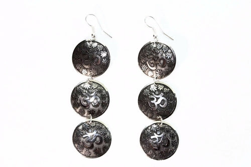 Om Lotus Dangle Earrings Spiritual Boho Long Gold Plated