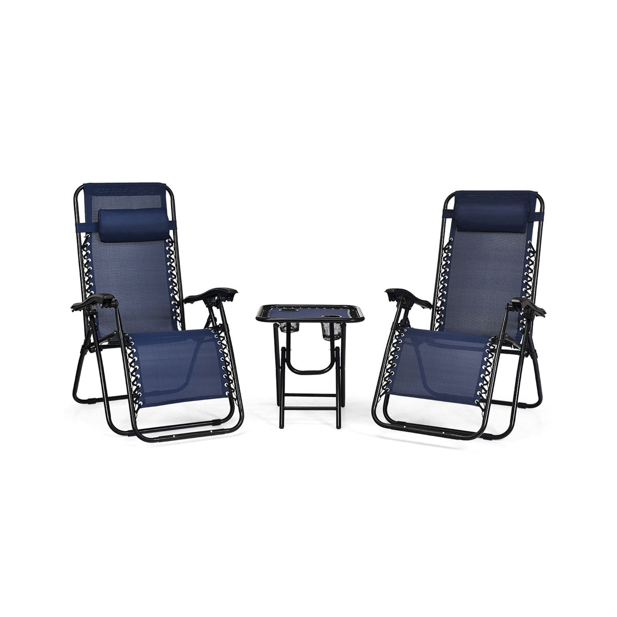 3 Pieces Folding Portable Zero Gravity Reclining Lounge Chairs Table Set