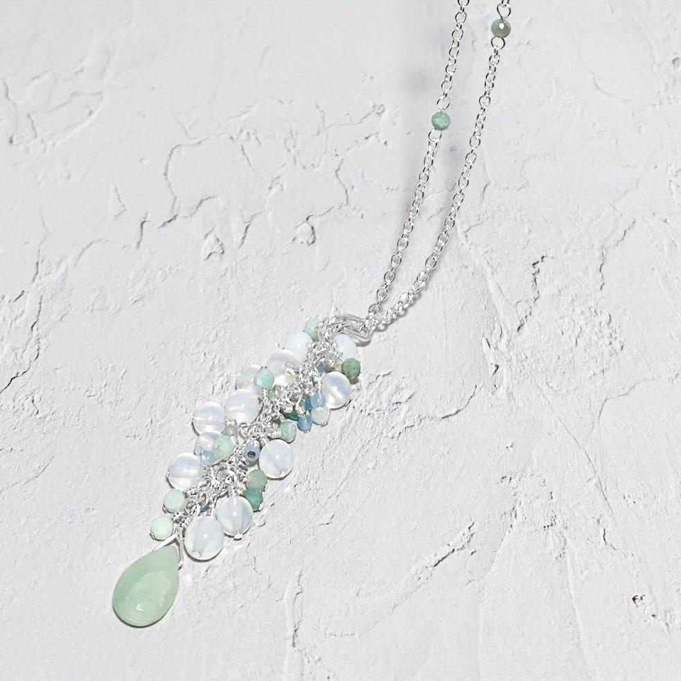 Opalite Amazonite Drop Necklace Sterling Silver Chain