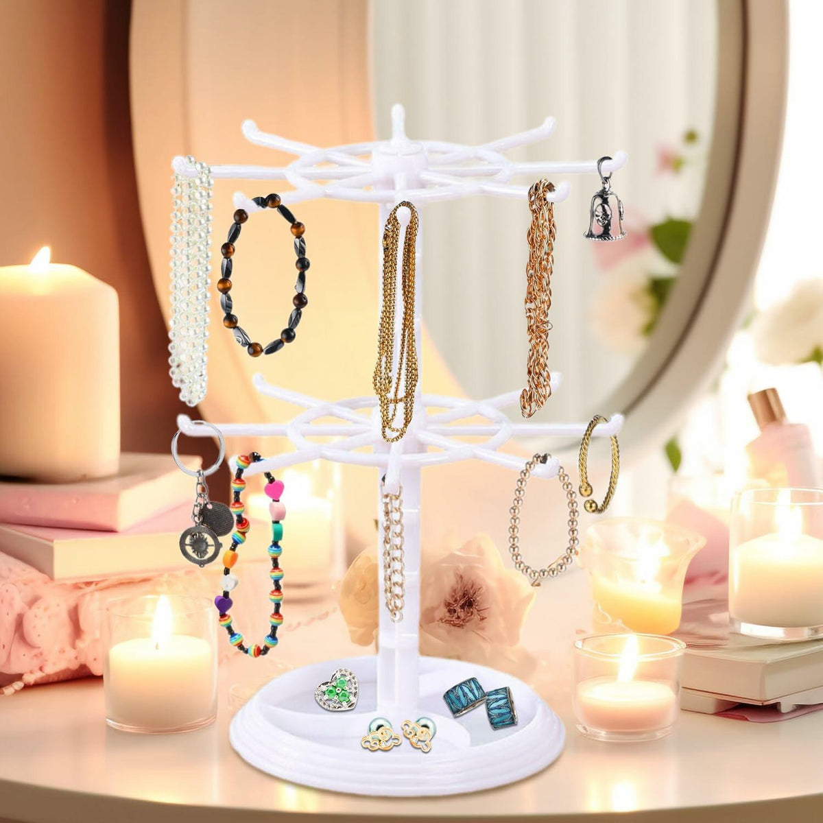 Soporte organizador giratorio para collares Ysmooiuy 11JJ1, color blanco, expositor de joyas