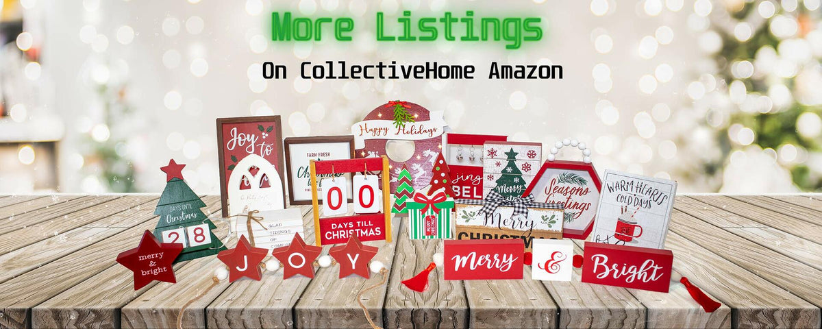 COLLECTIVE HOME Letrero de madera para decoración navideña rústica estilo granja "Merry Christmas"