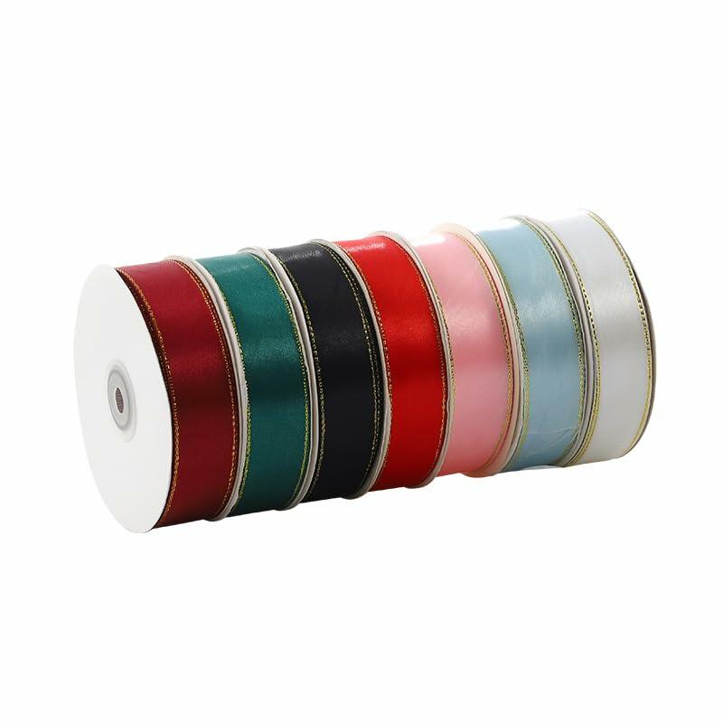 BAEKZ Cinta de satén negra de 1 pulgada con borde dorado, rollo de 50 yardas para decoración de flores y regalos