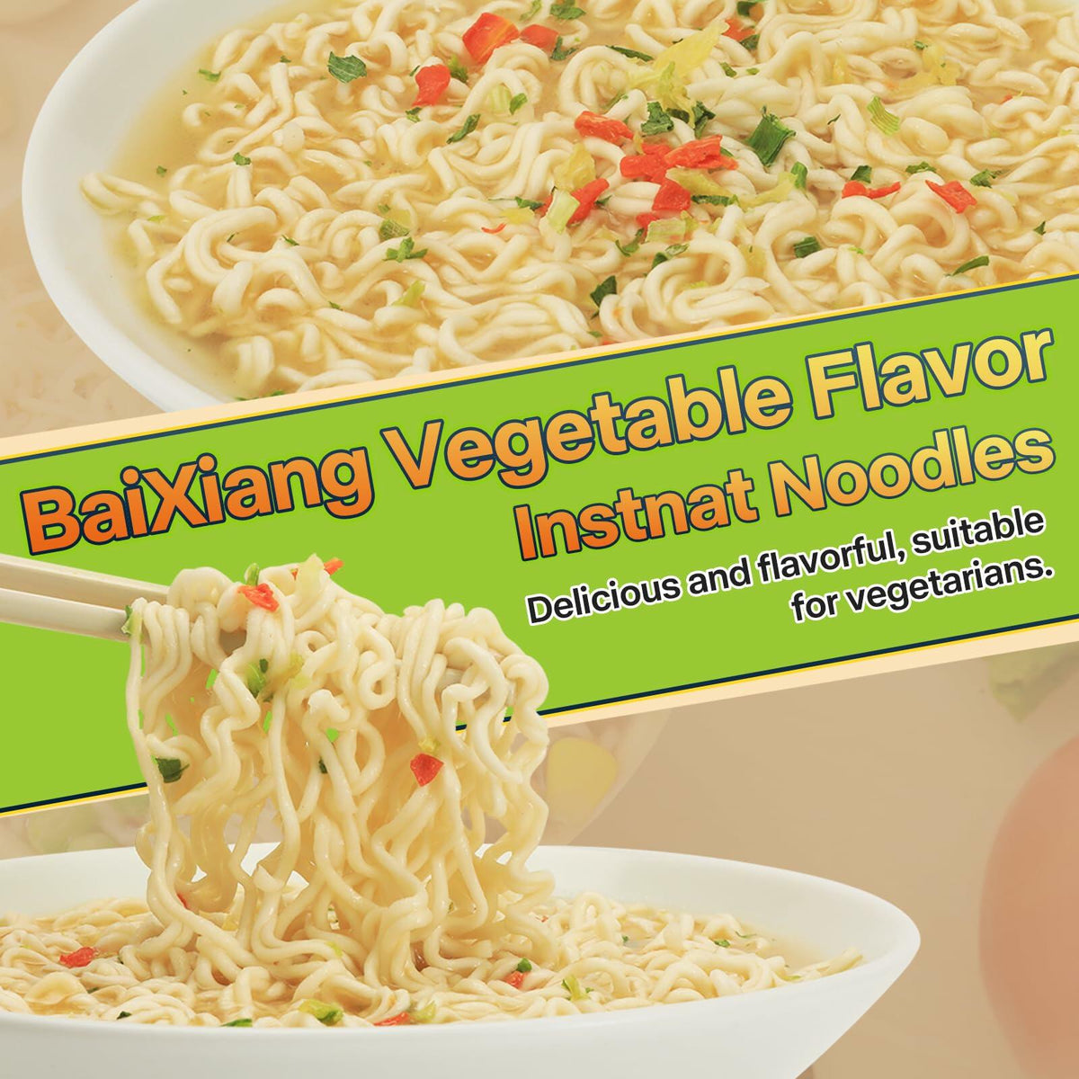 Consumo preferente 25/02 BaiXiang Fideos Ramen sabor verdura vegetariano, paquete de 5