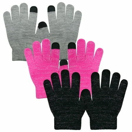 EvridWear Guantes cálidos para niño y niña con pantalla táctil, 3 pares, gris, rosa, negro, talla 6-8 años