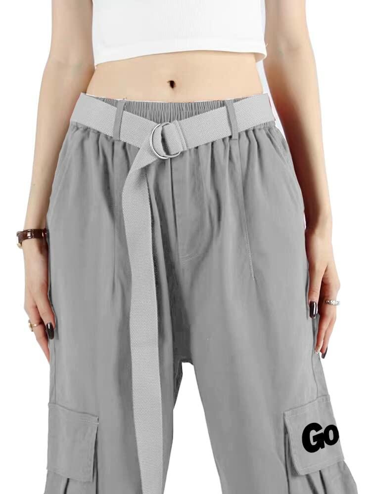 Pantalones cargo GOLYOY para mujer, color gris, cintura alta ajustable, estilo holgado y de pierna ancha, talla L