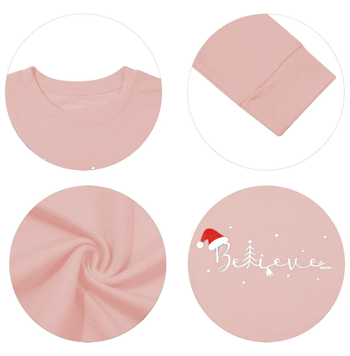 Sudadera FASHGL Believe para mujer con estampado divertido de gorro navideño, color rosa, talla 2XL