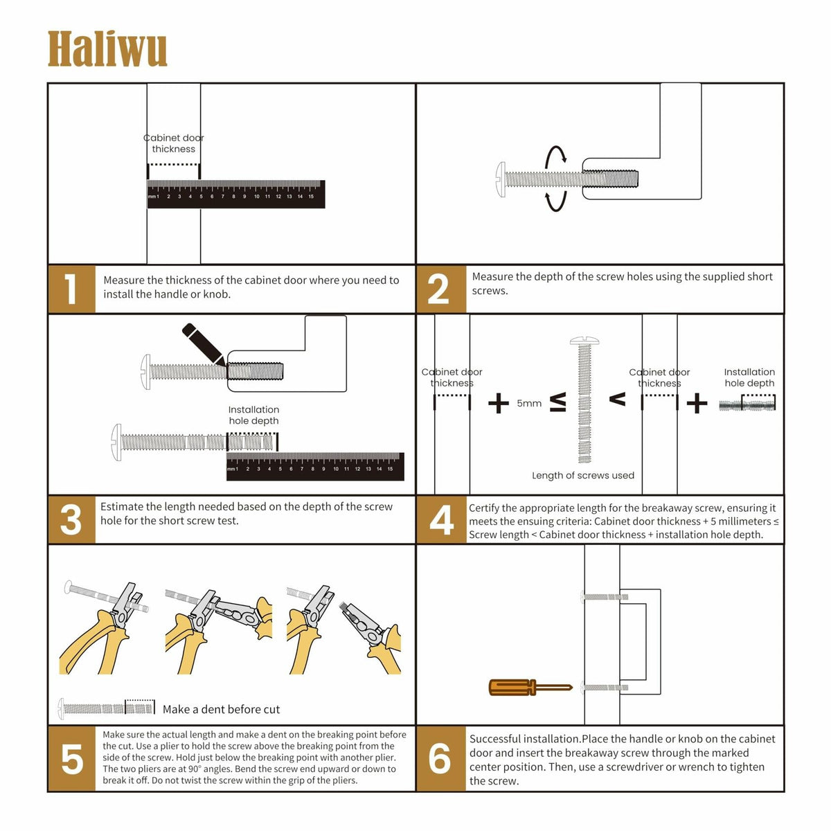 Haliwu 6 Pack Black Cabinet Handles 3-3/4 Inch Hole Center Modern Pulls