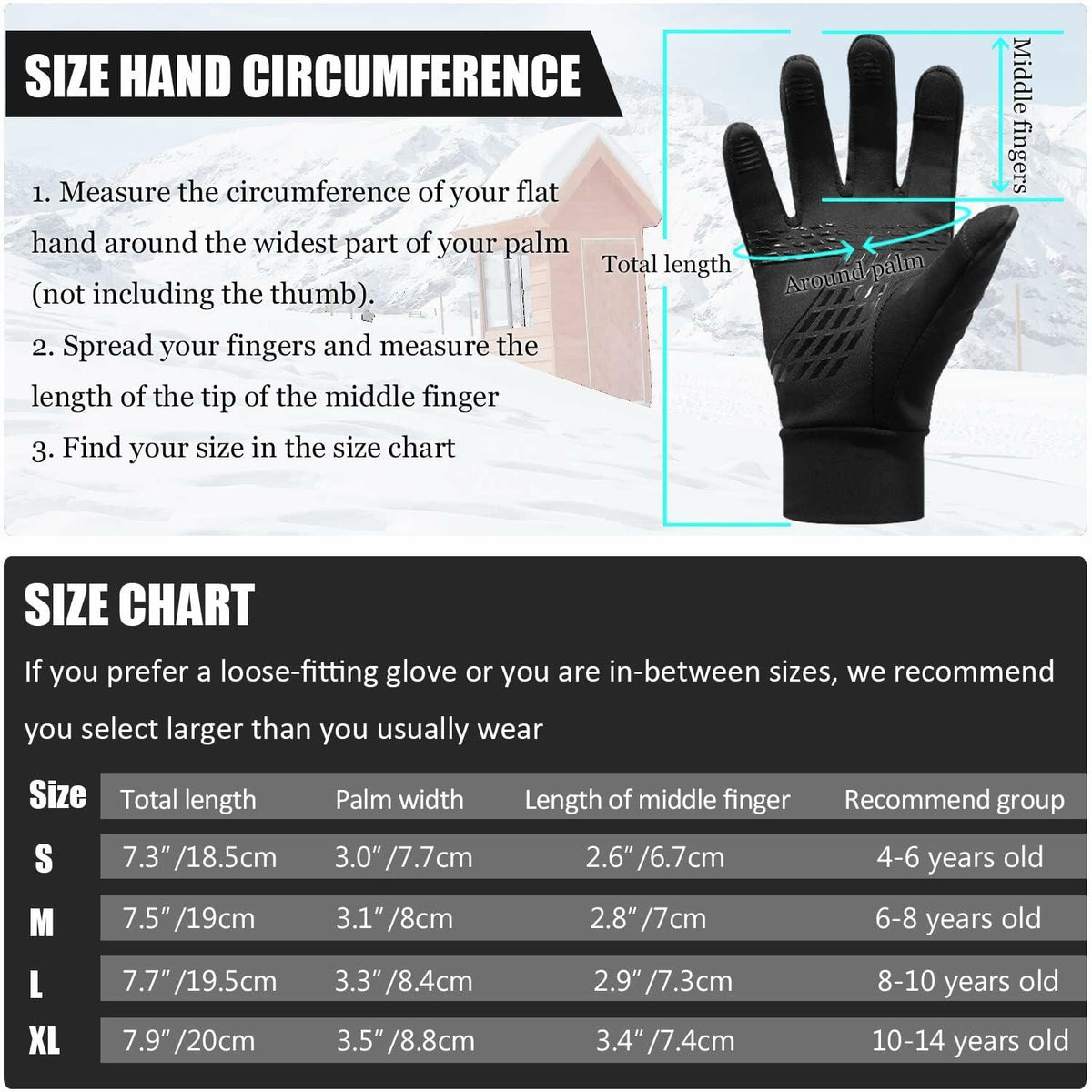 Guantes térmicos de forro polar para correr VigorGlove para niños, pantalla táctil, color negro, talla S