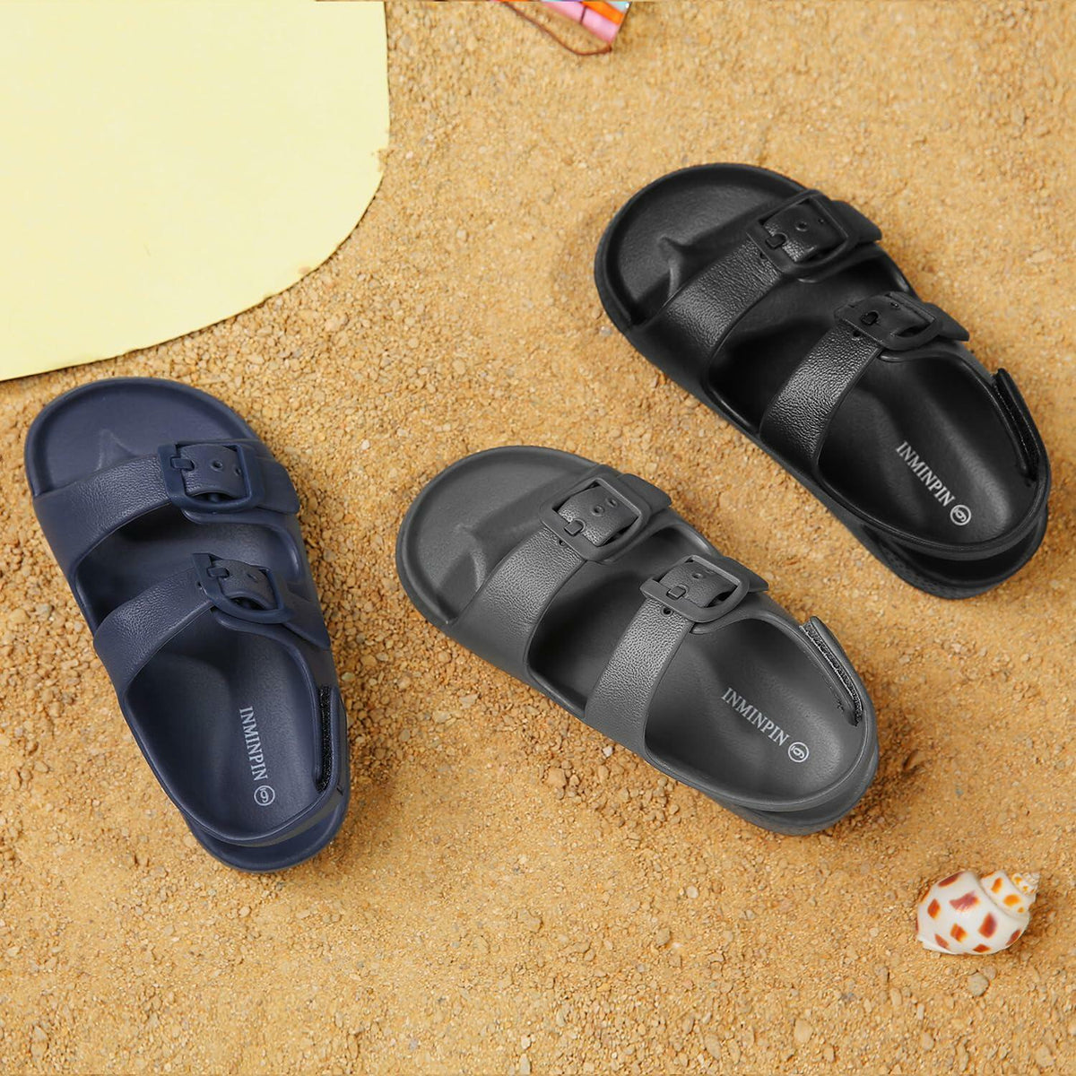 Sandalias con hebilla para niños y niñas pequeños INMINPIN, correa trasera ajustable, azul marino, talla 5