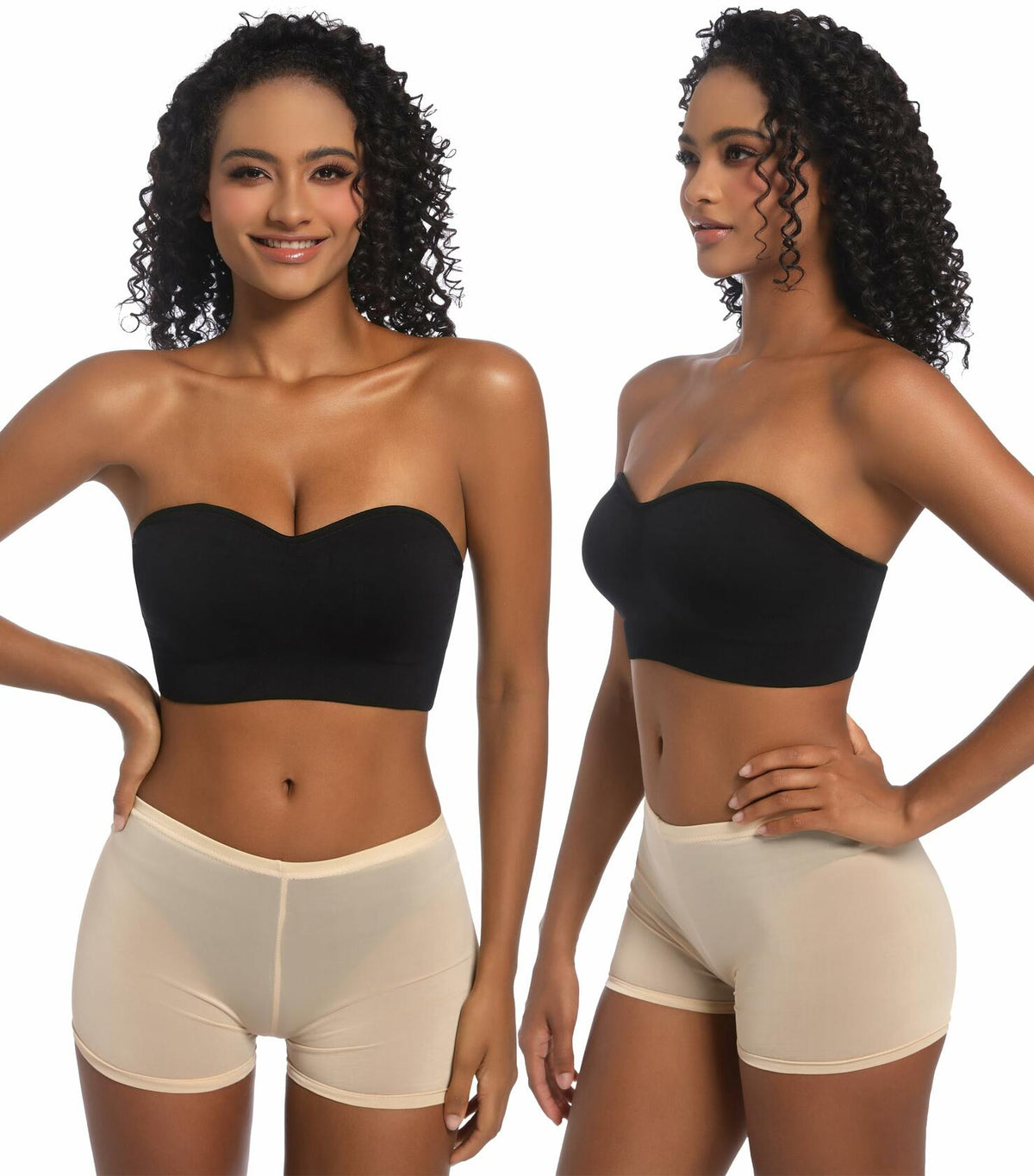 Sujetador tipo banda PRETTYWELL sin tirantes con relleno, sin aros, cómodo, color negro, talla L