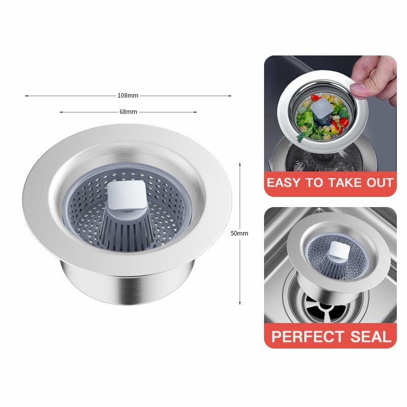 Cesta colador de fregadero de acero inoxidable 304 con tapa de cierre, drenaje de 3.5 pulgadas, color plateado