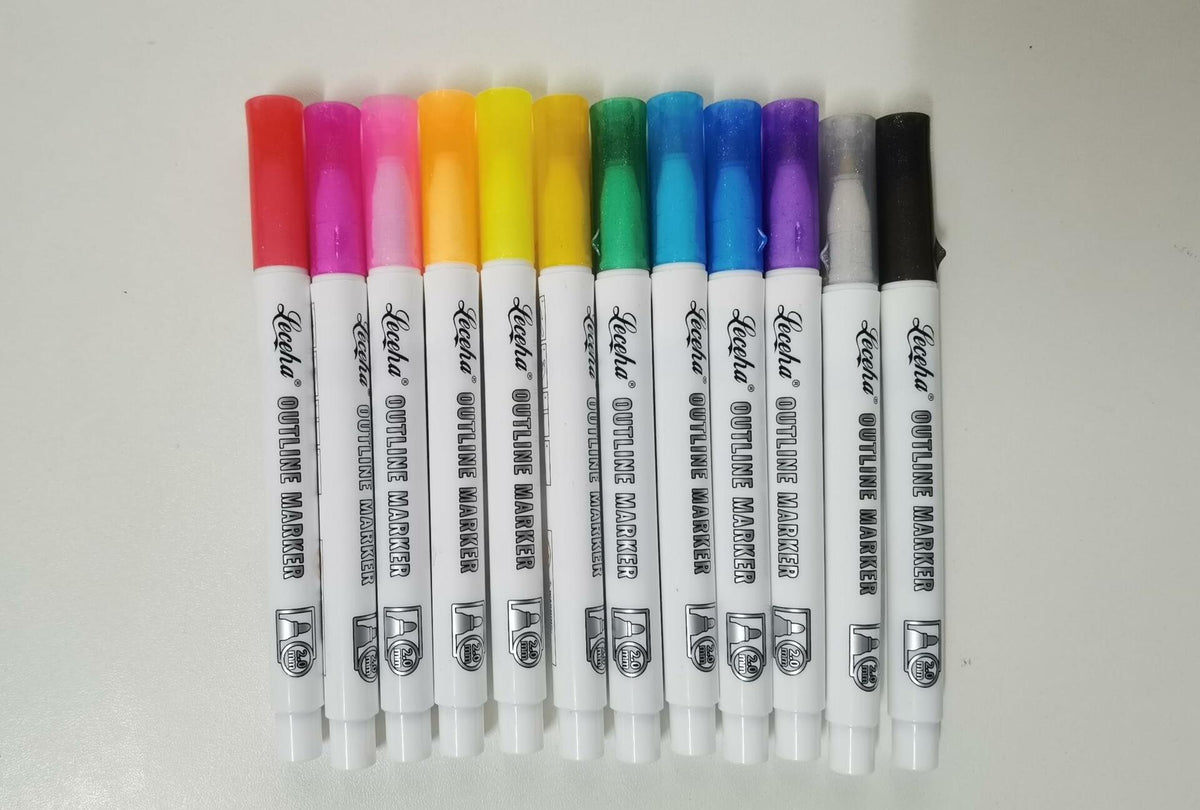 Rotuladores de contorno con purpurina metálica Leceha, 12 colores, para dibujo, niños y adolescentes