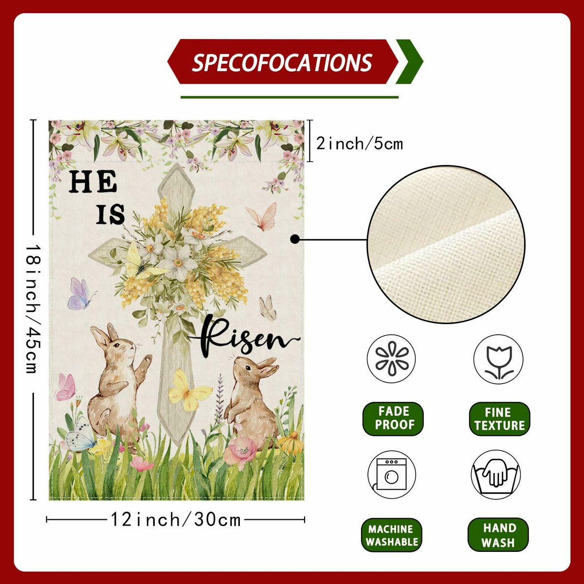 Bandera de jardín ZAEW con diseño de cruz y conejito de Pascua en acuarela, 12x18 pulgadas, de doble cara