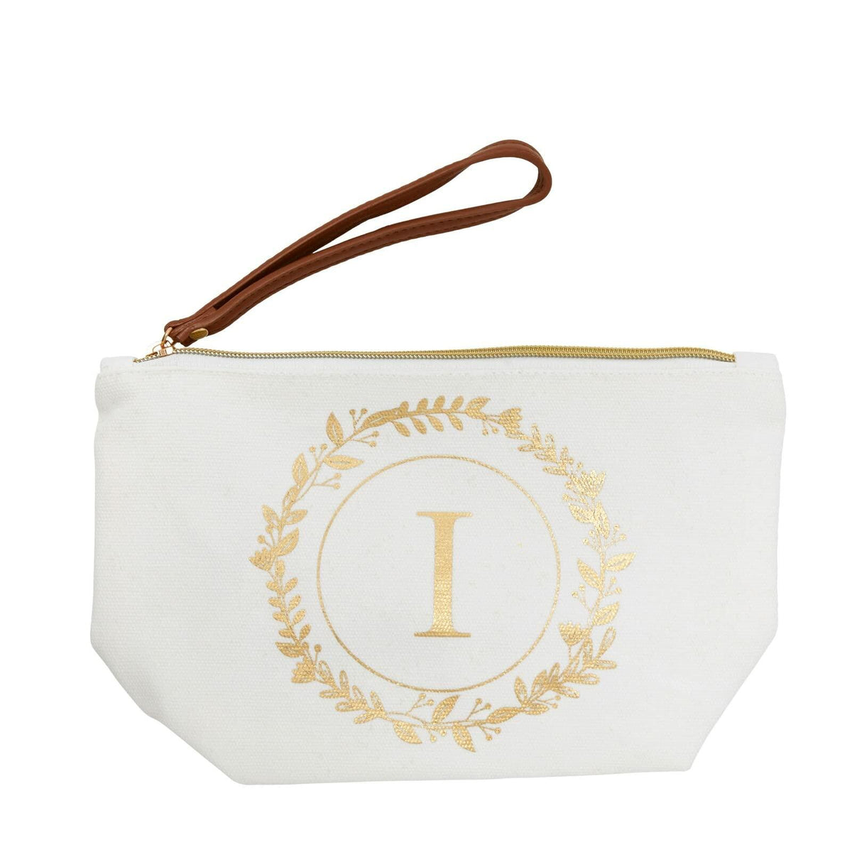 Neceser personalizado Glamlily con inicial I en dorado, color blanco, 10x3x6 pulgadas