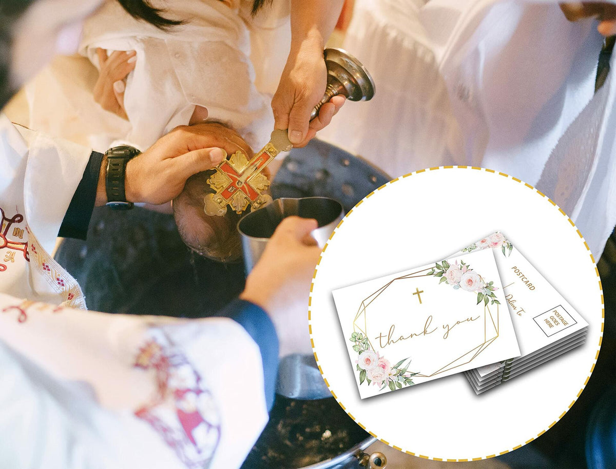 Tarjetas de agradecimiento para bautizo, diseño floral bohemio en rosa rubor y vegetación, paquete de 25 unidades