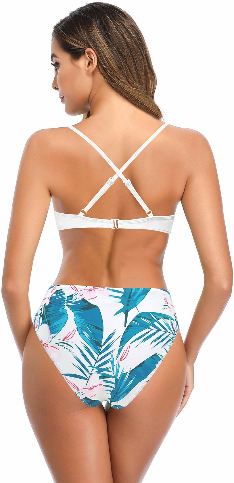 Bikini de mujer SHEKINI de tiro alto con escote en V y espalda cruzada, color negro, talla L