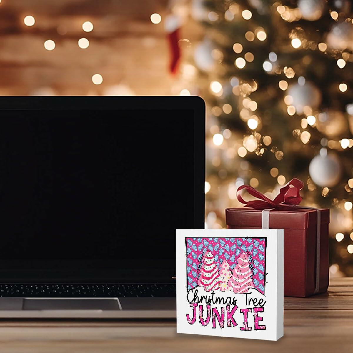 Decoraciones navideñas para árbol color rosa, divertido adorno de Feliz Navidad, 5x5 pulgadas