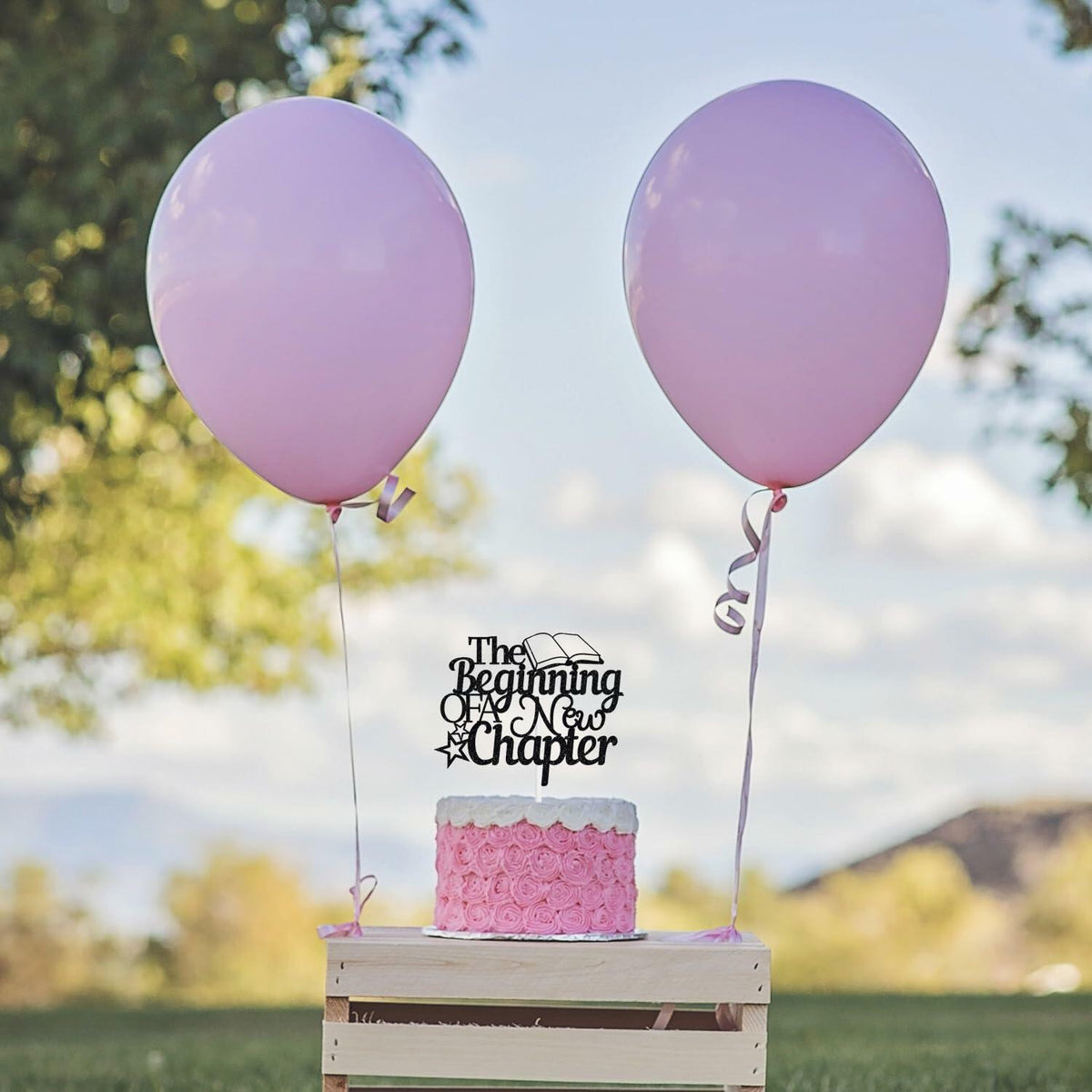 Topper para pastel "The Beginning of A New Chapter" con purpurina negra