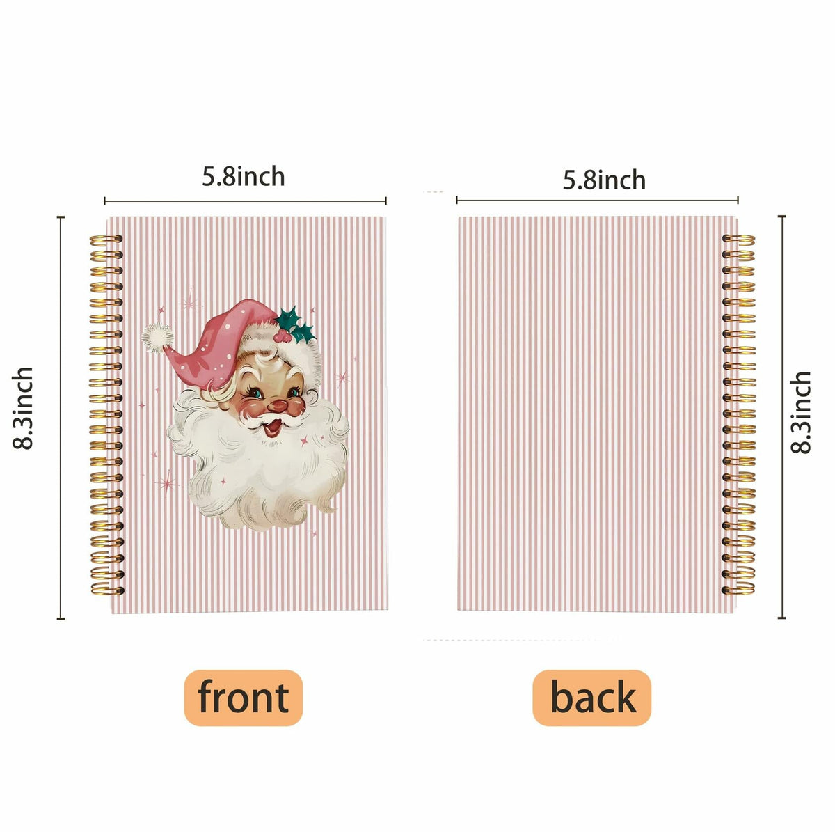 Cuaderno de Navidad Ecezatik, Santa vintage rosa, espiral de 5.5x8.3 pulgadas