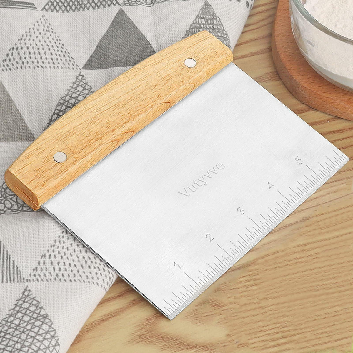 Juego de rasquetas para masa Vutyvve, mango de madera de acero inoxidable + 2 de plástico, 3 piezas