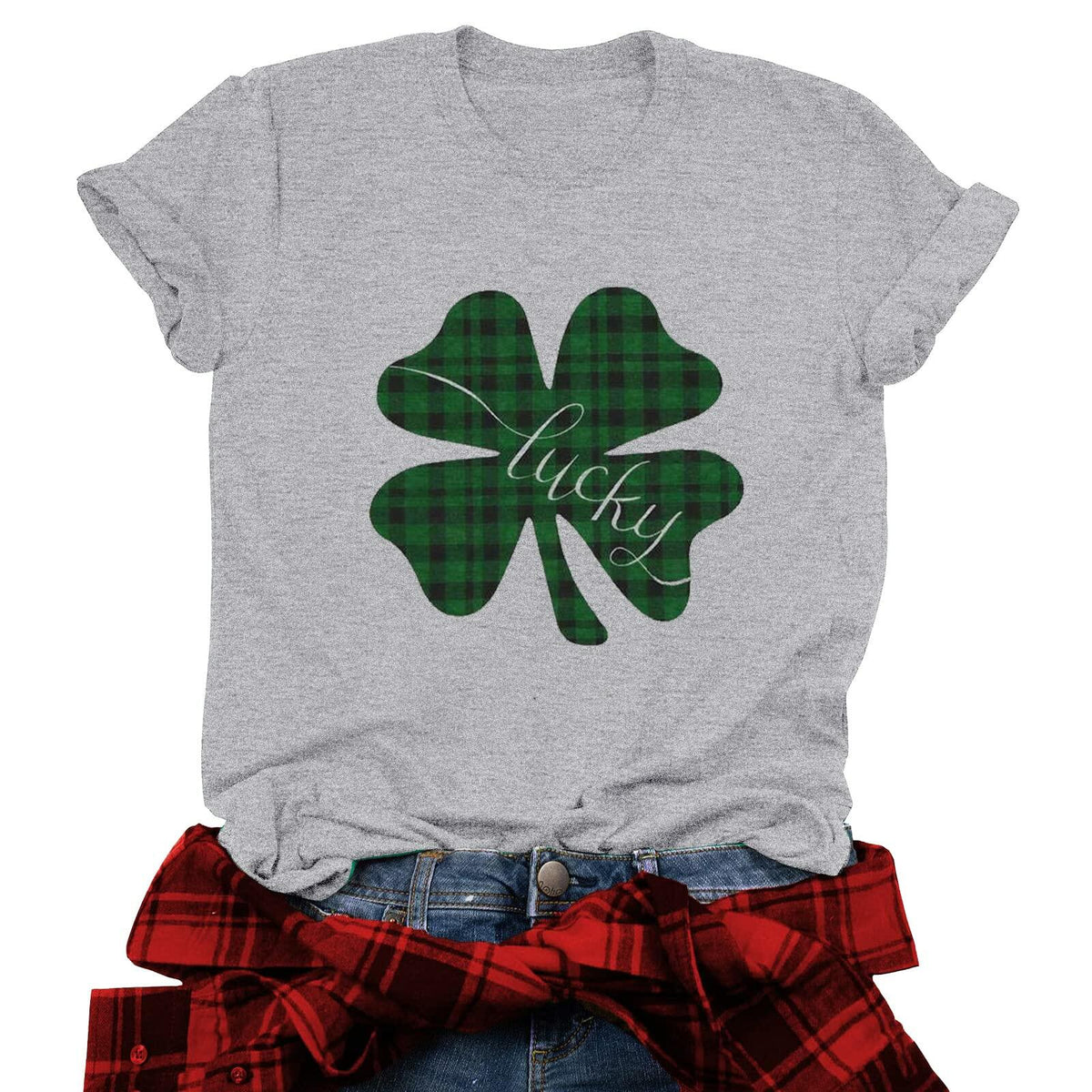 Gray St Pattys Day Shirt Women Lucky Clover Funny St Patrick's Day Tee Size 2XL