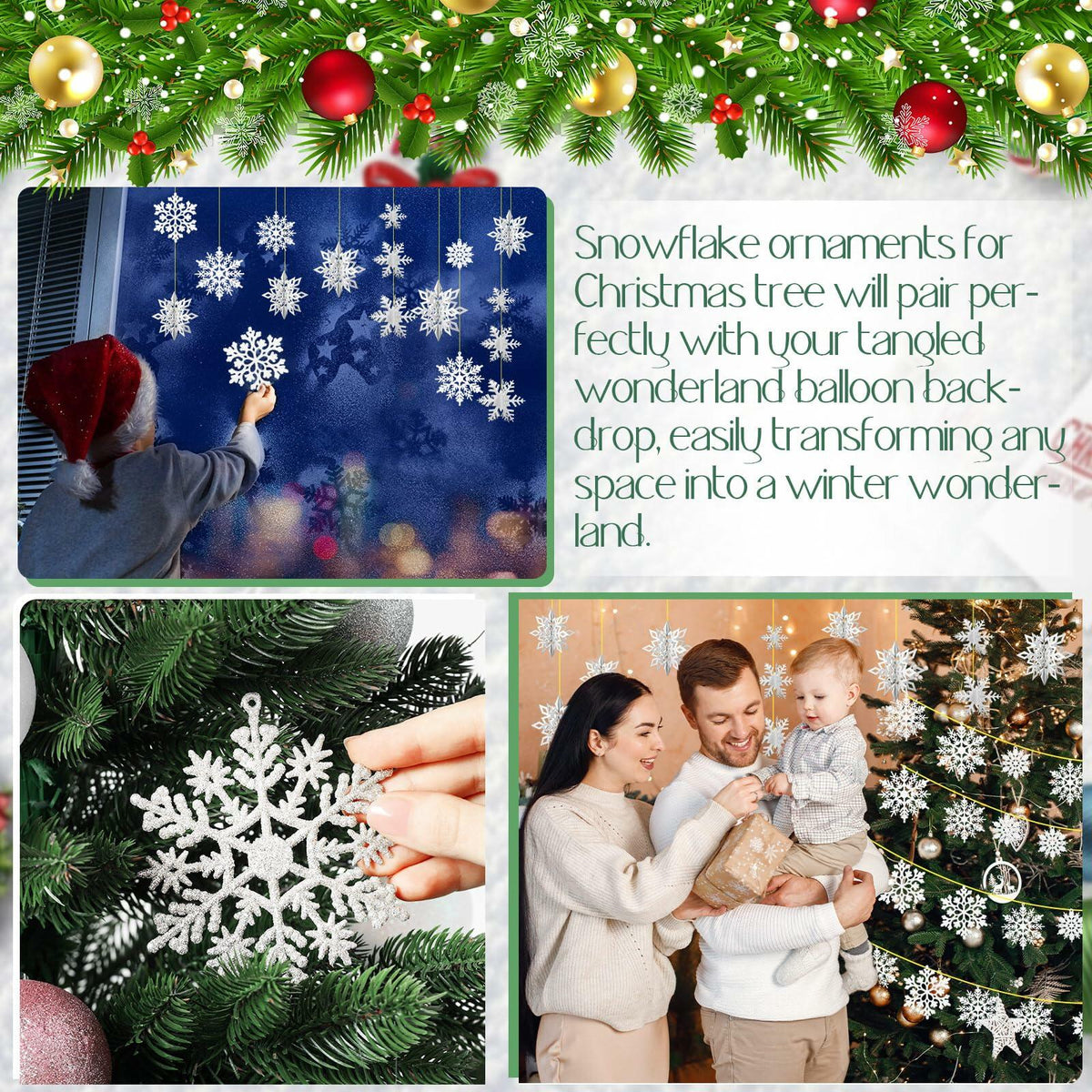 Set de 12 adornos navideños de copos de nieve 3D Fullhawl, decoración colgante blanca