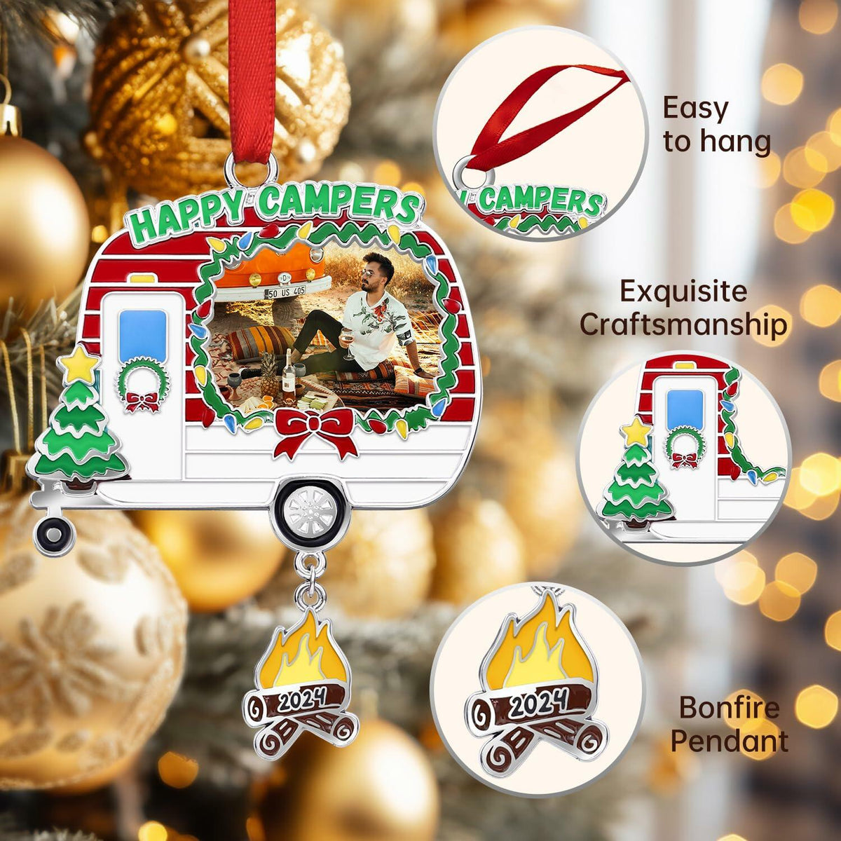 Adorno de camping marco de fotos de caravana decoración para árbol de Navidad 2024
