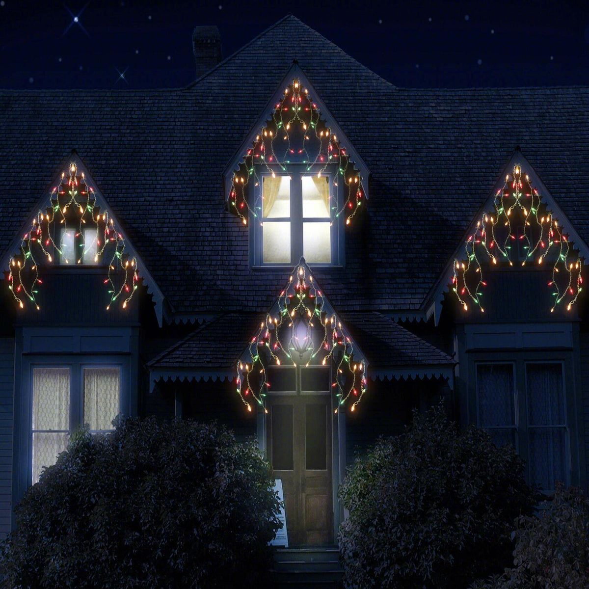 Luces de cortina navideñas de carámbanos RECESKY de 7.7 pies y 100 luces multicolor para interiores y exteriores