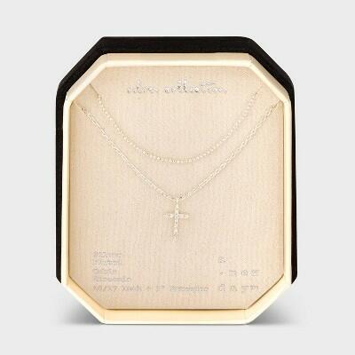 Collar multicapa con cruz de circonita cúbica chapado en plata A New Day™ plateado