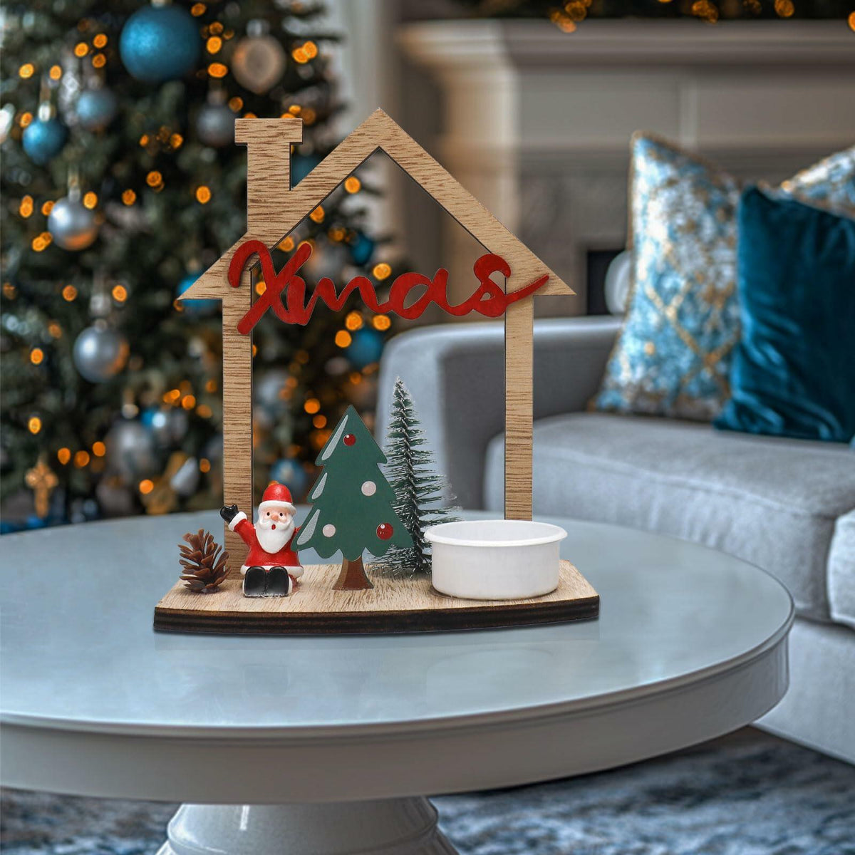 VQN Christmas Wooden Small House Crafts Rustic Xmas Holiday Ornament Decor