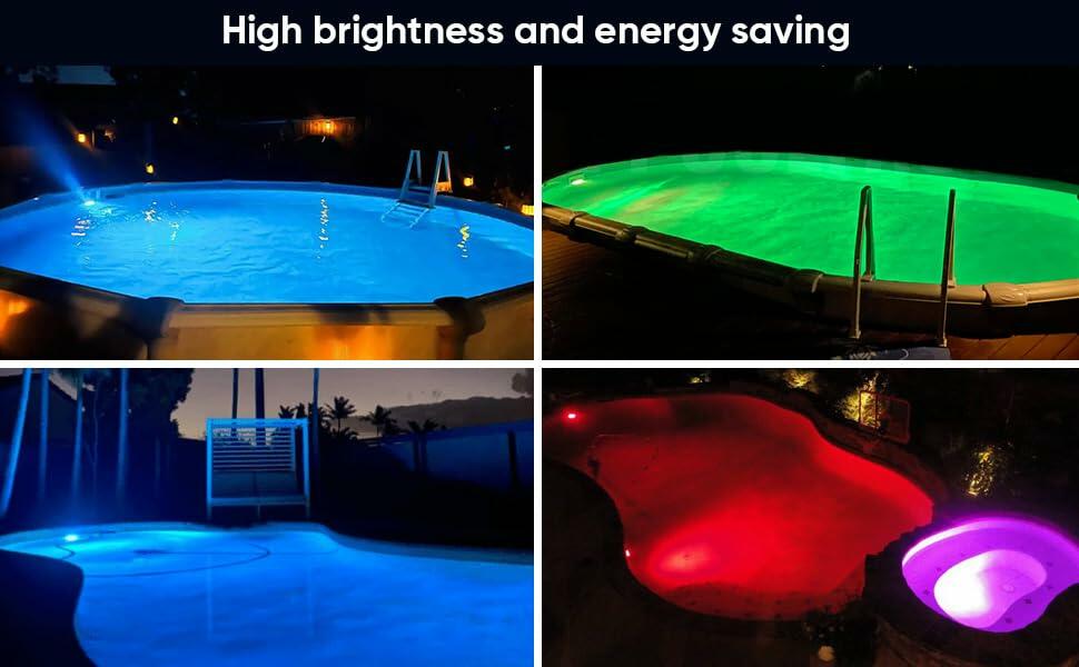 Luces LED RGB para piscina Lanpanzi, control por aplicación, impermeabilidad IP68, cable de 25 pies (7.6 m), 1000 lm