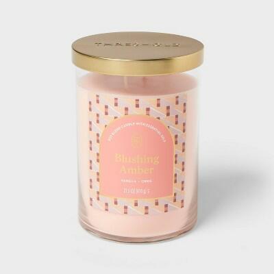 Vela en frasco de vidrio Threshold de 21.5 oz con tapa, Blushing Amber, rosa, 1 paquete