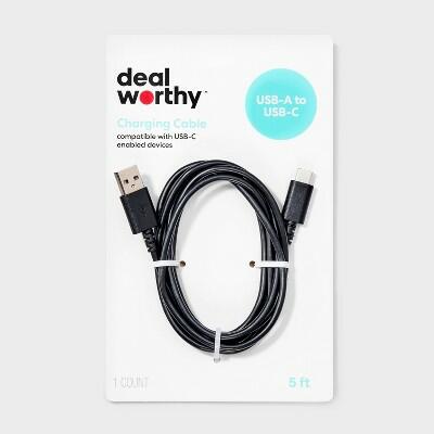Cable USB-A a USB-C dealworthy, negro, 1.5 metros, adaptador de CA