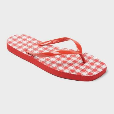 Sandalias de dedo con punta cuadrada para mujer Shade & Shore Palmer Gingham, rojo y blanco, talla 7