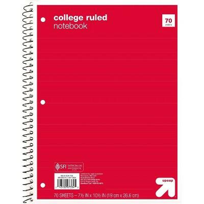 Cuaderno de espiral up&up™ de 1 materia, rayado universitario, 70 hojas, 7.5x10.5, rojo