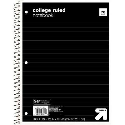 Cuaderno espiral up&up 1 materia, rayado universitario, 70 hojas, 7.5x10.5, negro