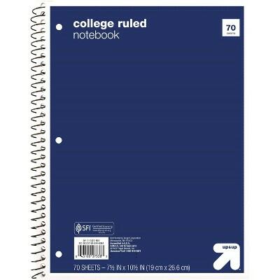 Cuaderno espiral de 1 materia up&up™ con rayado universitario, 70 páginas, 7.5x10.5, azul