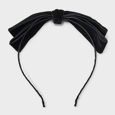 Diadema de terciopelo con lazo New Day, negra, de terciopelo ecológico, con óvalo metálico