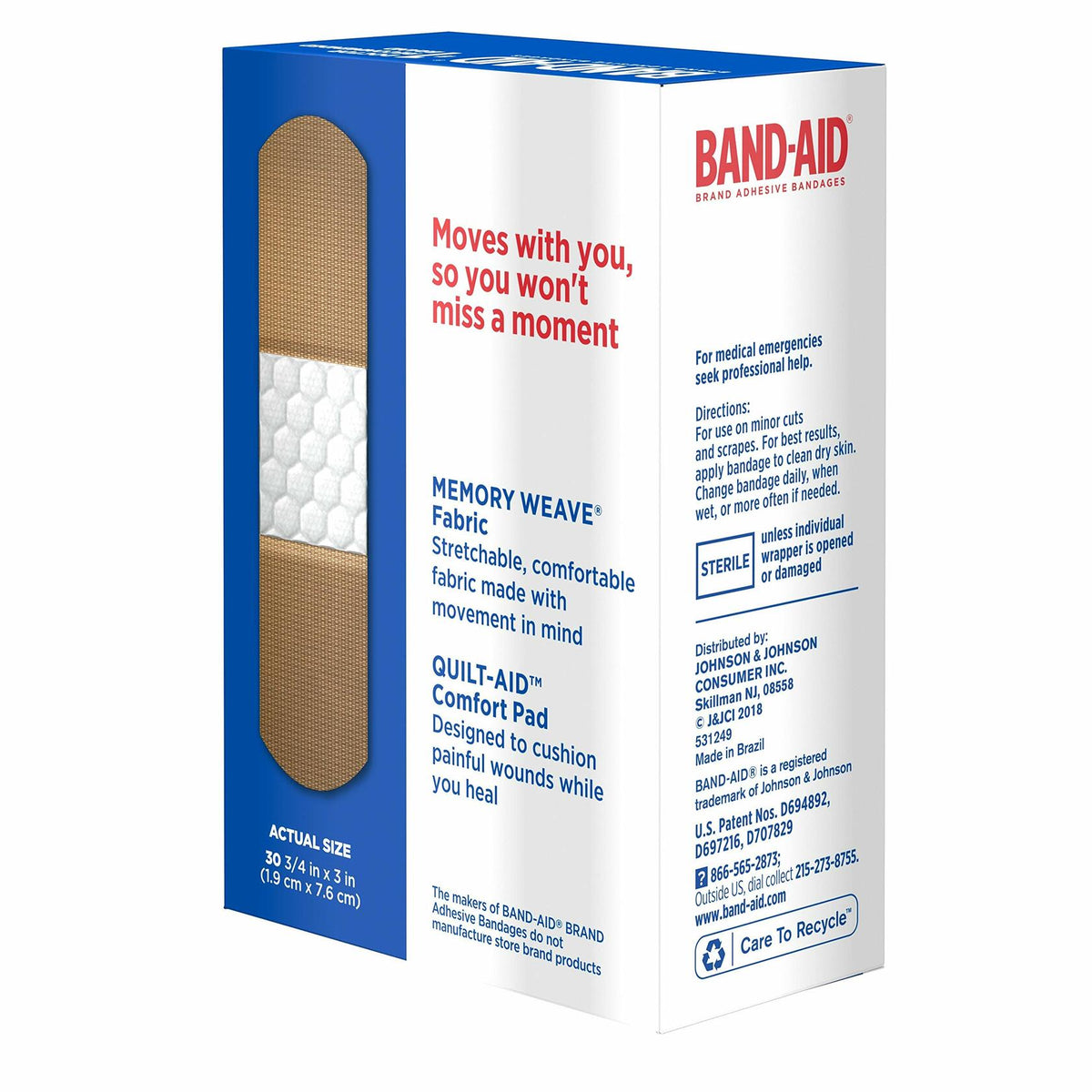 Vendaje adhesivo de tela flexible Band-Aid, tamaño único, paquete de 30 unidades