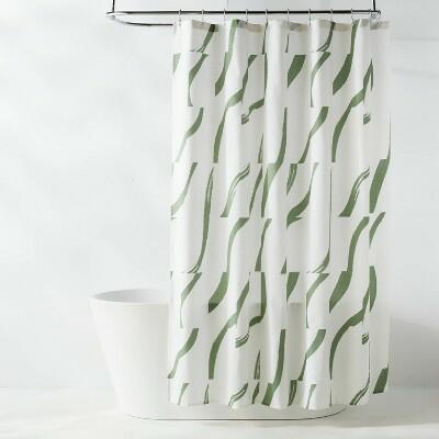 Cortina de baño Room Essentials con diseño de trazos pintados, tejido CVC, color verde
