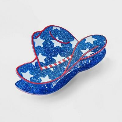 Pinza de pelo tipo sombrero de vaquero americano, accesorio patriótico rojo, blanco y azul